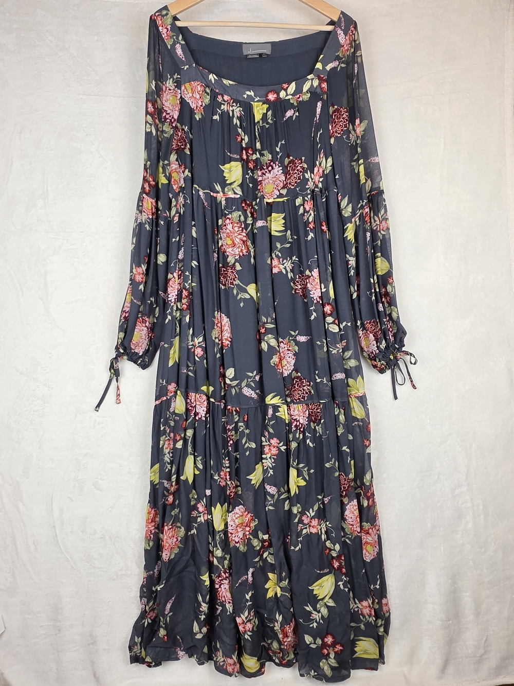 By Anthropologie Floral Smocked Maxi Dress Womens XL Long Sleeve Boho